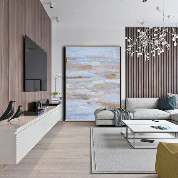 Large Abstract Art,Oversized Abstract Landscape Painting,Hand Made Original Art,Blue,Grey,Gold.etc